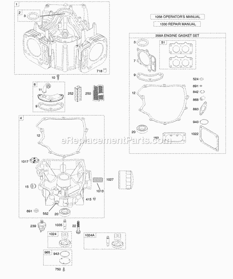 Cylinder Engine Sump KitGasket Set-Engine Diagram and Parts List for 44N777-0114-B1  Briggs and Stratton Engine
